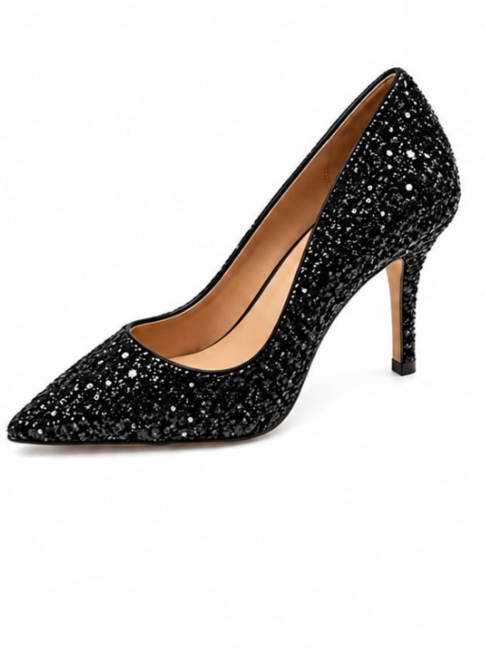 LINEA PAOLO Black Sparkle Pointed-Toe Stiletto Pump